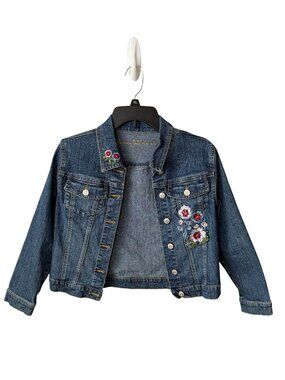 Arizona Jean Co. Girls Medium Floral Embroidered Denim Jacket With Rhinestones
